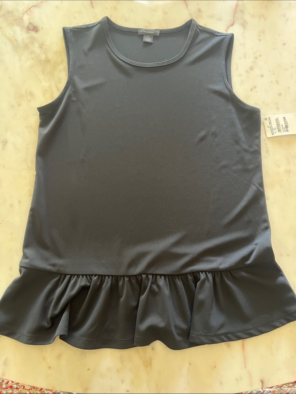 NWT Halogen Black Ruffle-Hem Sleeveless Peplum top